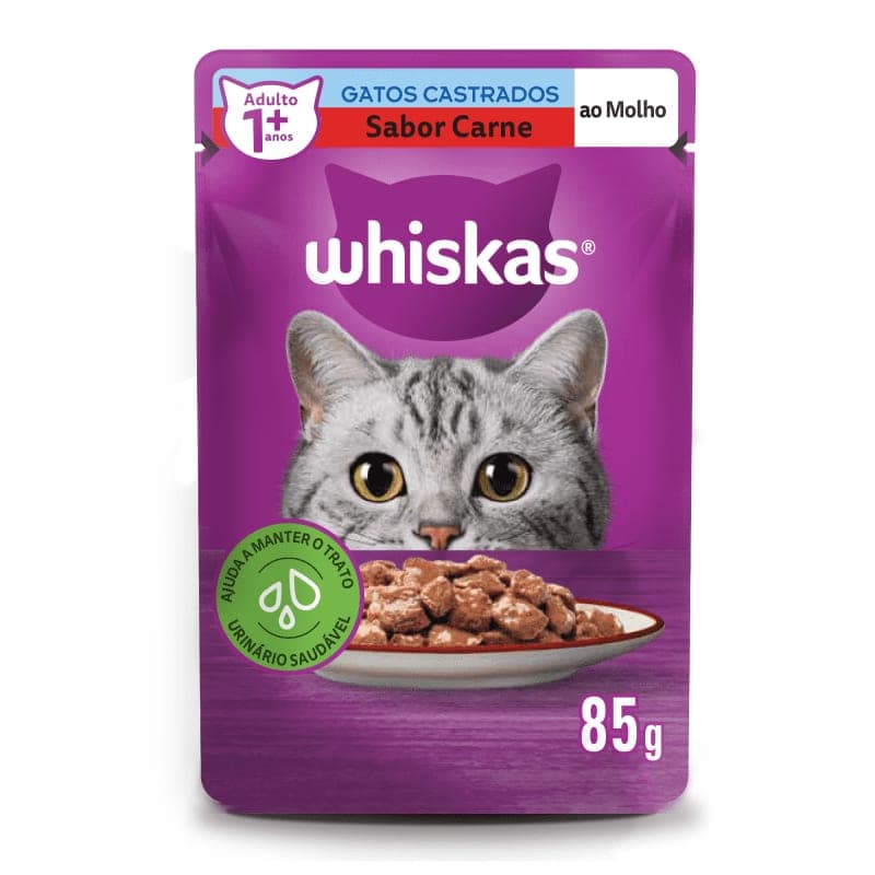 Alimento húmedo para gatos adultos castrados sabor carne en salsa, sobre de 85 g
