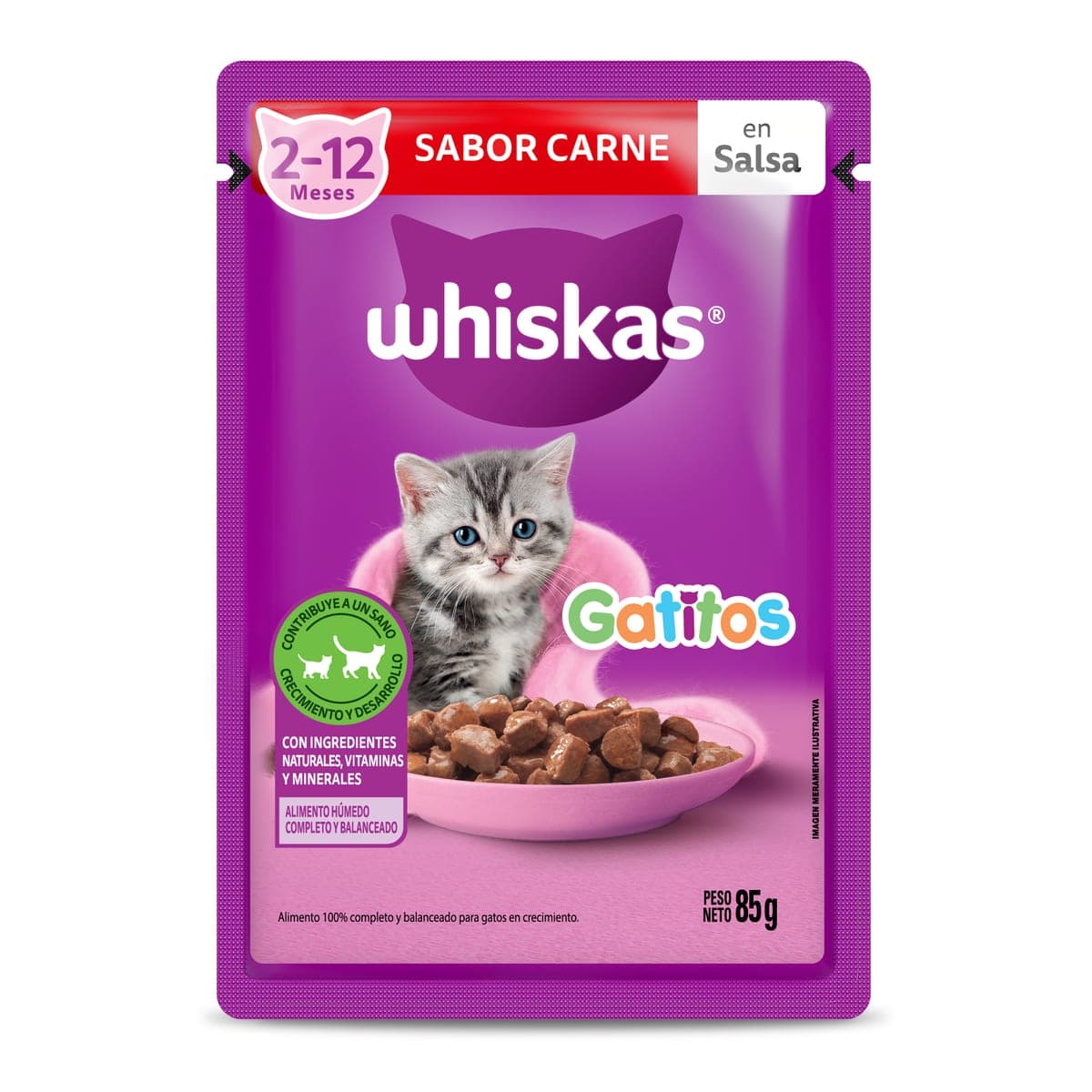 Alimento húmedo para gatitos sabor carne en salsa, sobre de 85 g