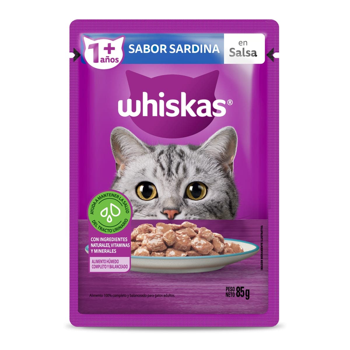 Alimento húmedo para gatos adultos sabor sardina en salsa, sobre de 85 g